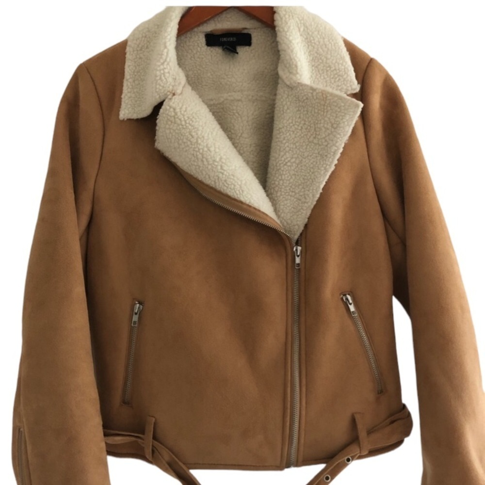 Cozy F21 Sherpa & Faux Suede Moto Jacket